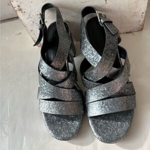 Like NEW Zara gun metal silver sparkle Strappy Women's cage Sandals 37